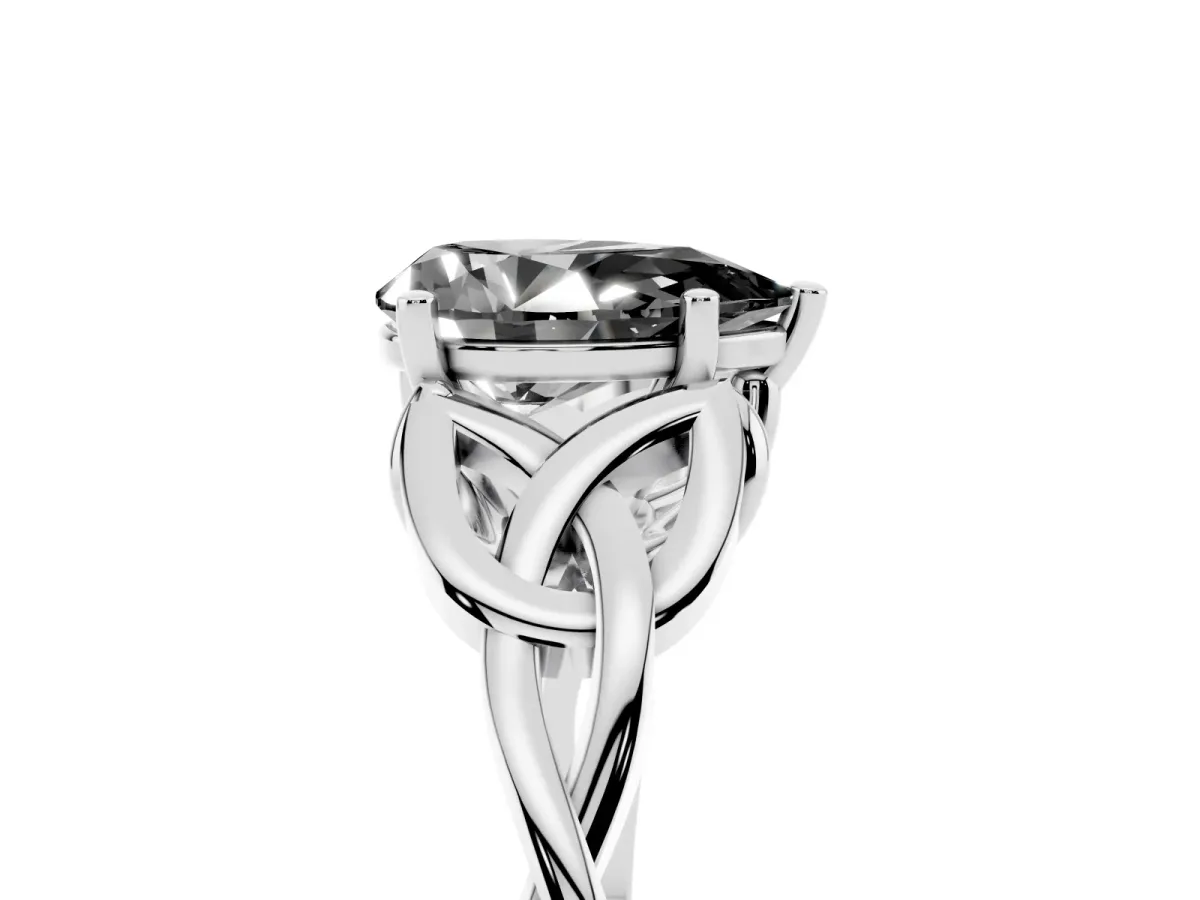 Fancy Black Pear Cut Diamond Solitaire Engagement Ring with Celtic Knot Band and Four-Prong Setting Silver