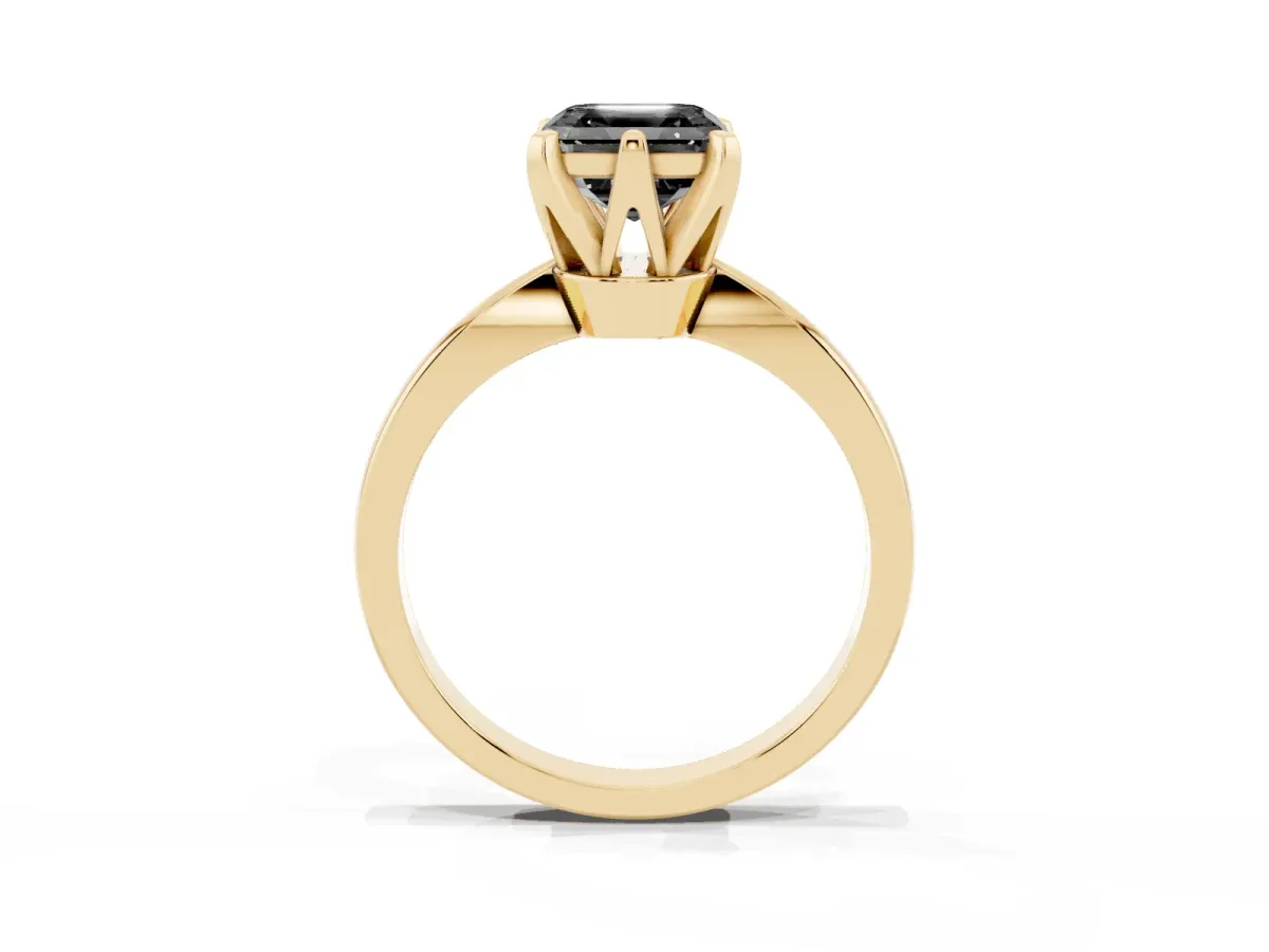 Fancy Black Asscher Cut Solitaire Engagement Ring with Six-Prong Setting and Tapered Band Yellow gold