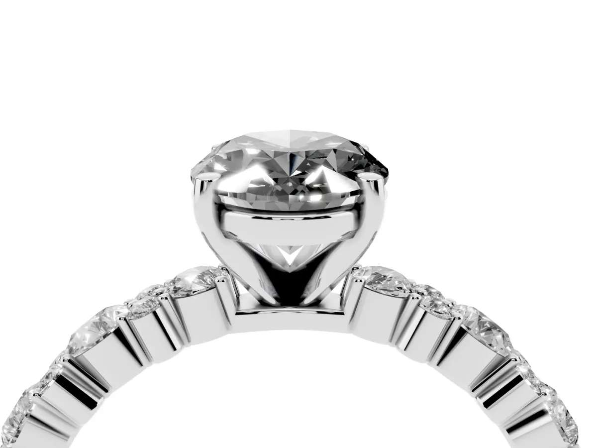 Fancy Black Oval Cut Diamond Side Stone Solitaire Ring with Round and Four-Prong Setting Silver