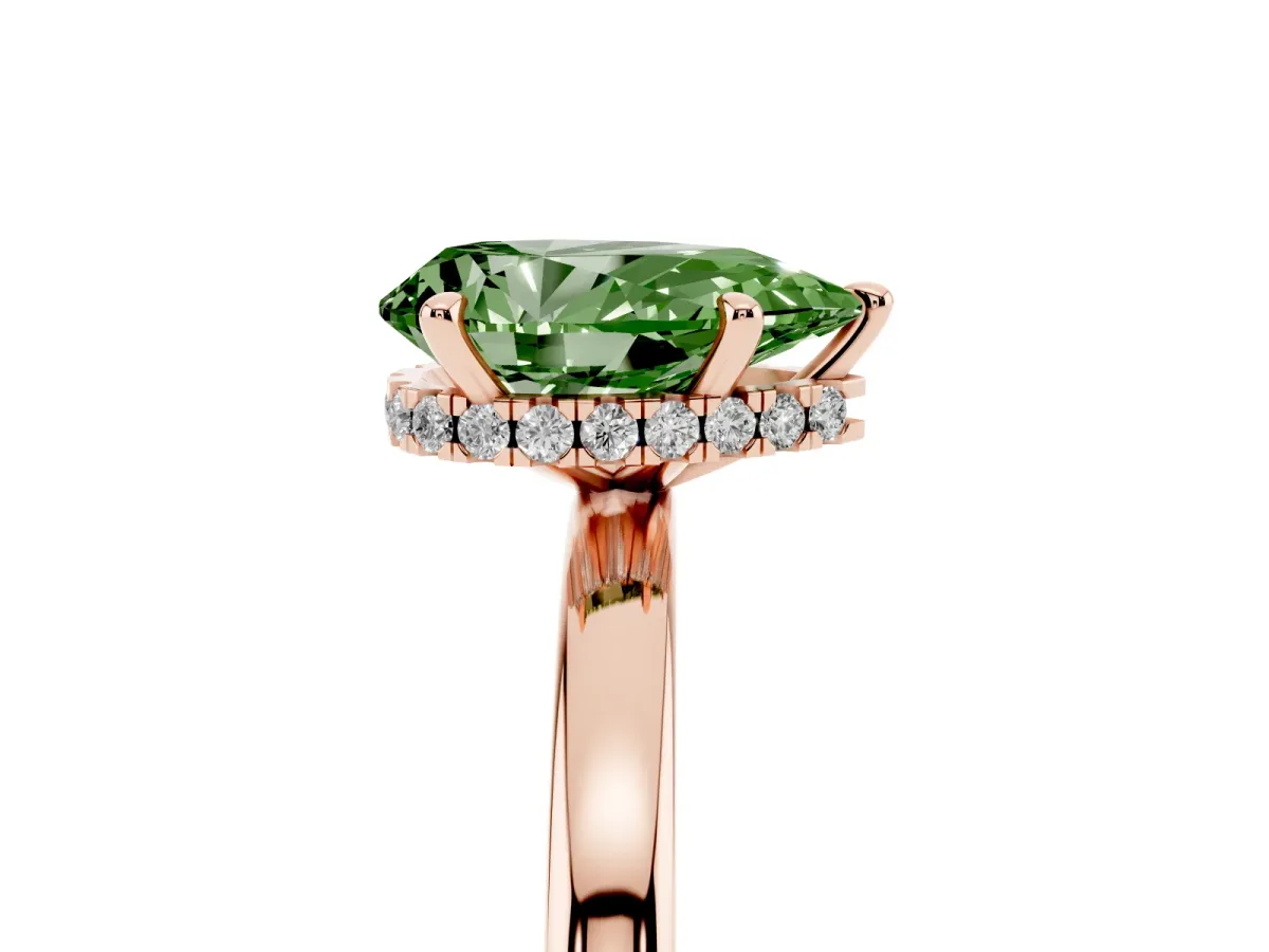 Fancy Green Pear Cut Solitaire Engagement Ring with Cathedral Band and Four-Prong Setting Rose gold