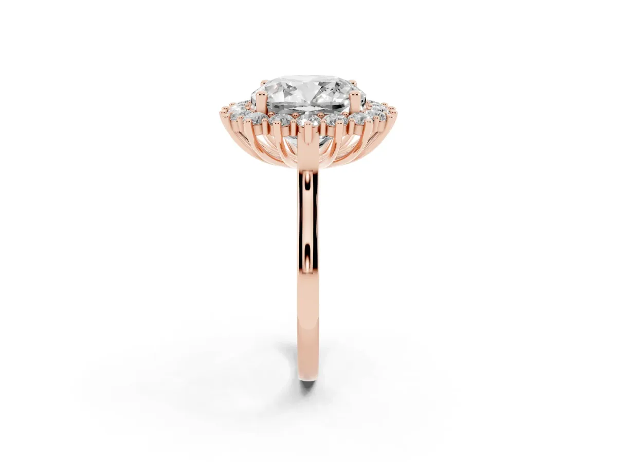 Cushion Diamond Halo Engagement Ring with Round Diamond Accents Rose gold