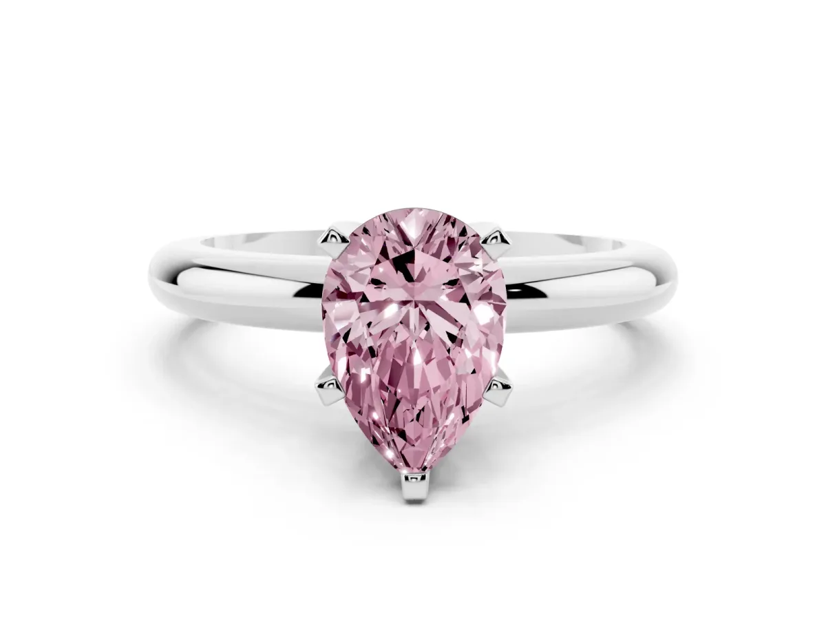 Fancy Pink Pear Cut Diamond Solitaire Engagement Ring with Round Band and Four-Prong Setting Platinum