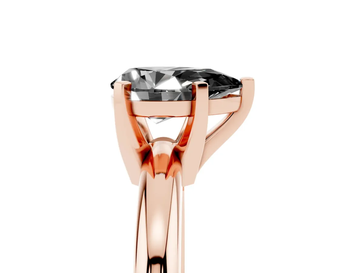 Fancy Black Pear Cut Diamond Solitaire Engagement Ring with Round Band and Four-Prong Setting Rose gold