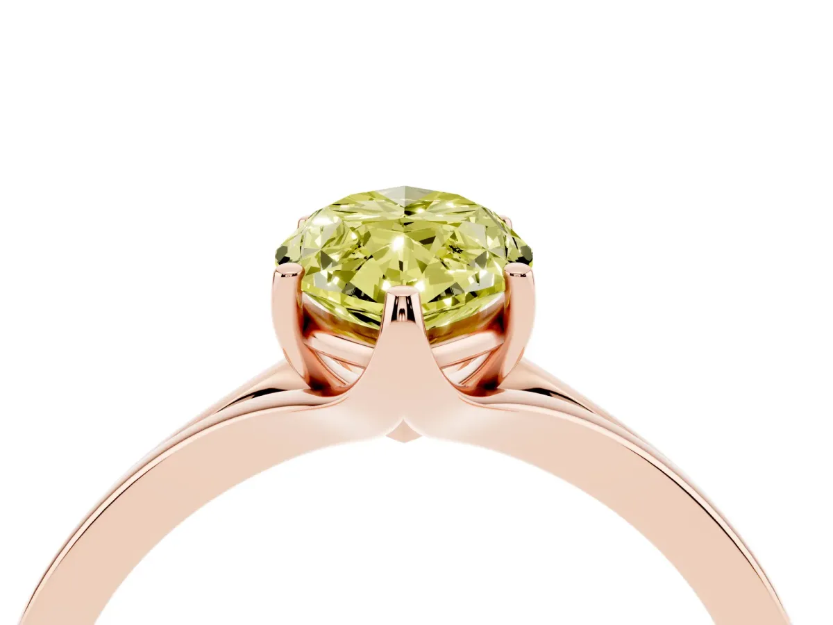 Fancy Yellow Marquise Cut Solitaire Diamond Ring with Six-Prong Setting and Tapered Band Rose gold