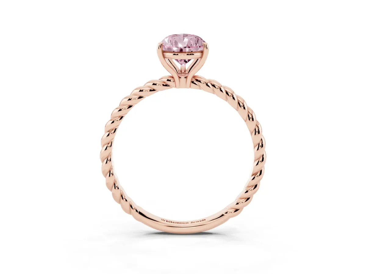 Fancy Pink Pear Cut Solitaire Twist Band Ring with Four-Prong Setting Rose gold