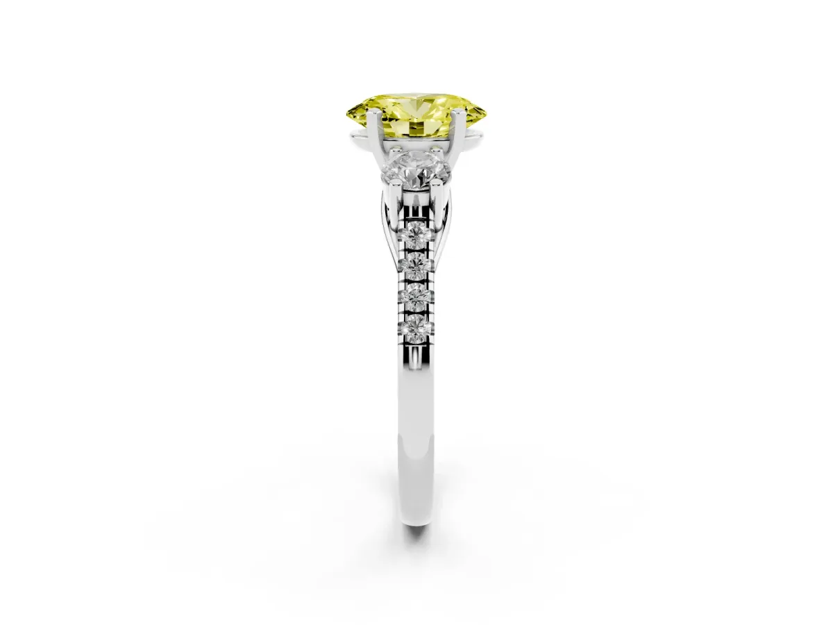 Fancy Yellow Three-Stone Oval Cut Diamond Pavé Band with Four-Prong Setting Platinum