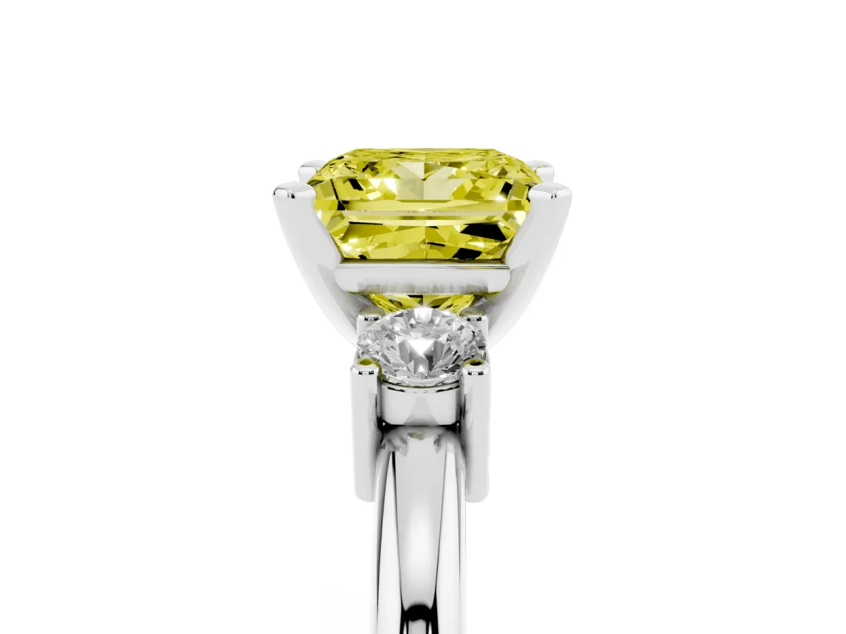 Fancy Yellow Three-Stone Princess Cut Cut Diamond Solitaire with Prong Setting and Classic Band Platinum