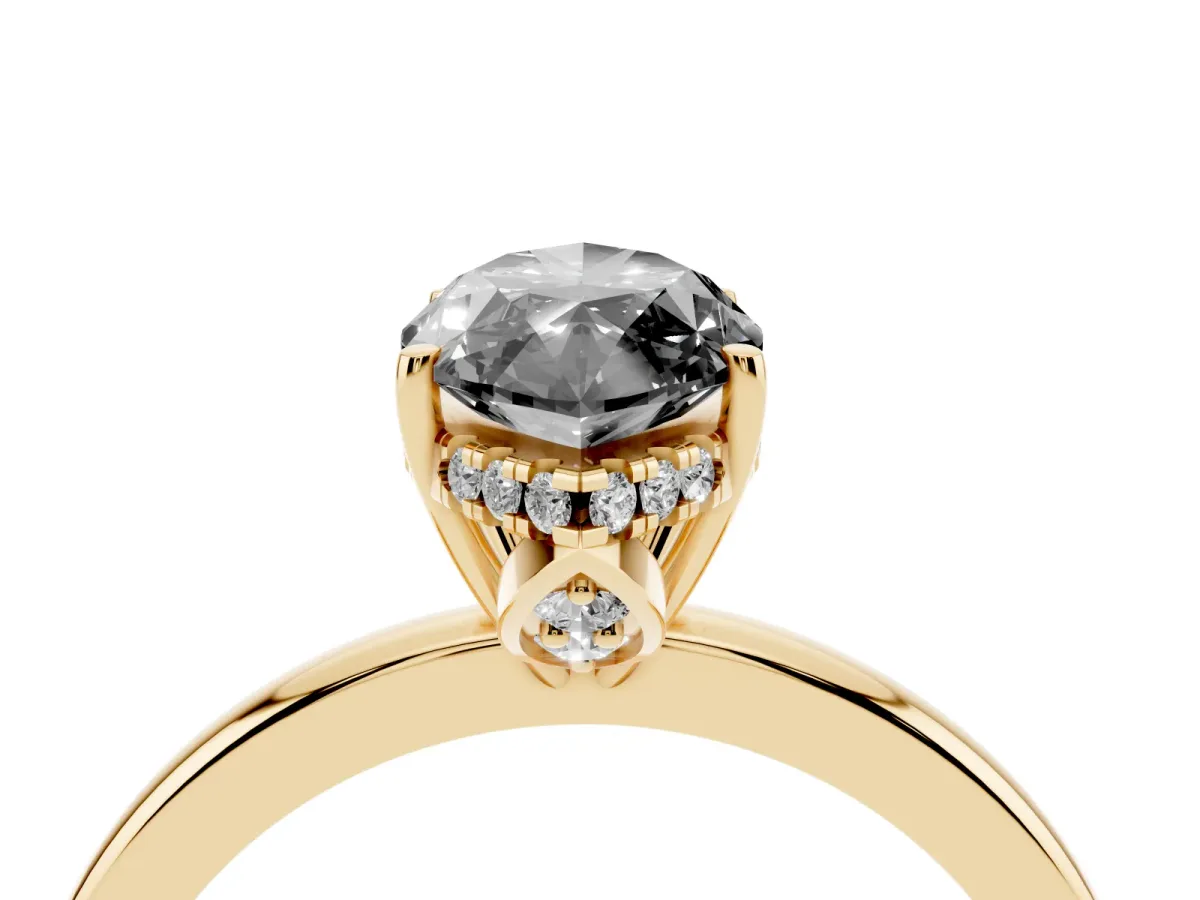 Fancy Black Marquise Cut Solitaire Diamond Ring with Prong Setting and Plain Band Yellow gold