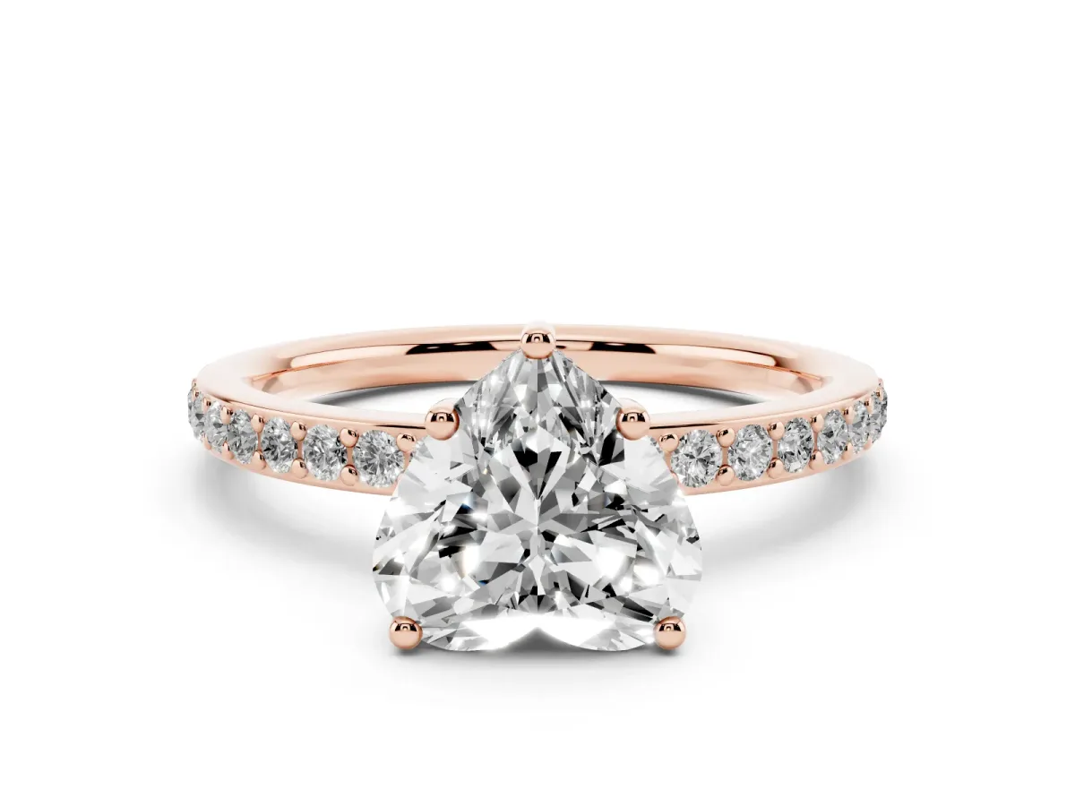 Heart Cut Cut Diamond Pavé Band Ring with Four-Prong Setting Rose gold