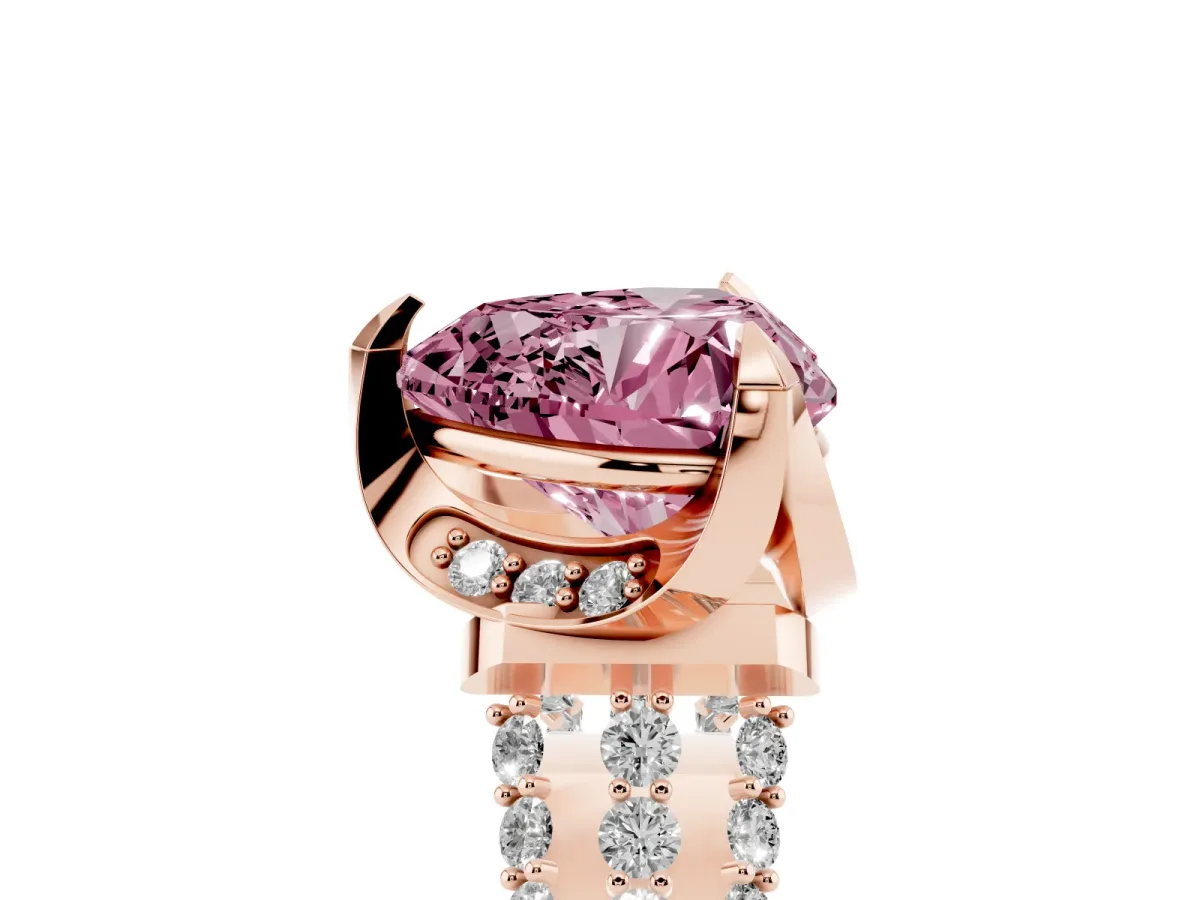 Fancy Pink Heart Cut Solitaire Pave Split Shank Ring with Four-Prong Setting Rose gold