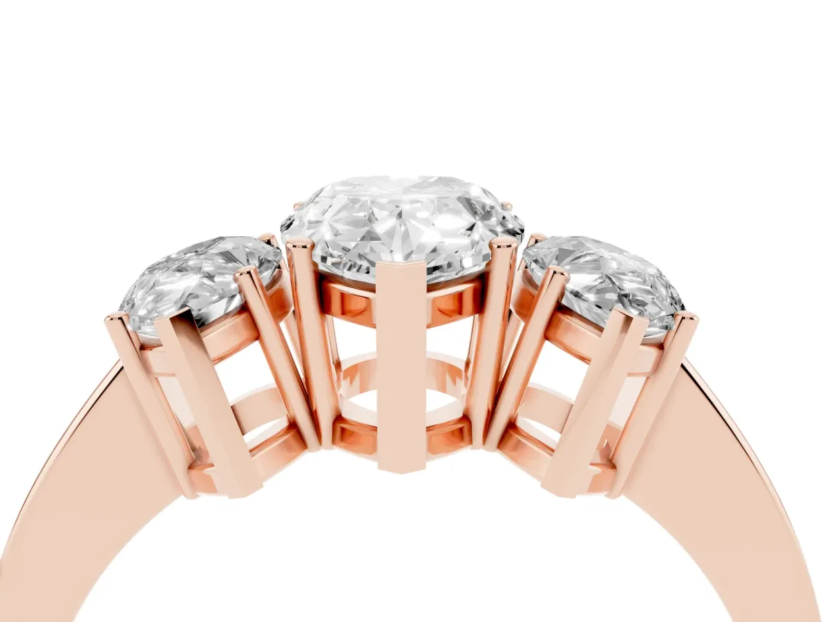 Three-Stone Pear Cut Cut Diamond Engagement Ring with Flat Band and Four-Prong Setting Rose gold