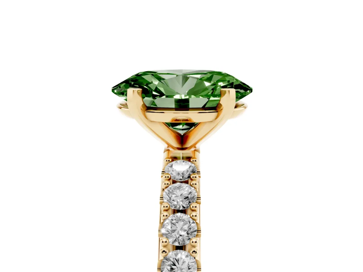 Fancy Green Oval Cut Diamond Solitaire Pavé Band with Four-Prong Setting Yellow gold