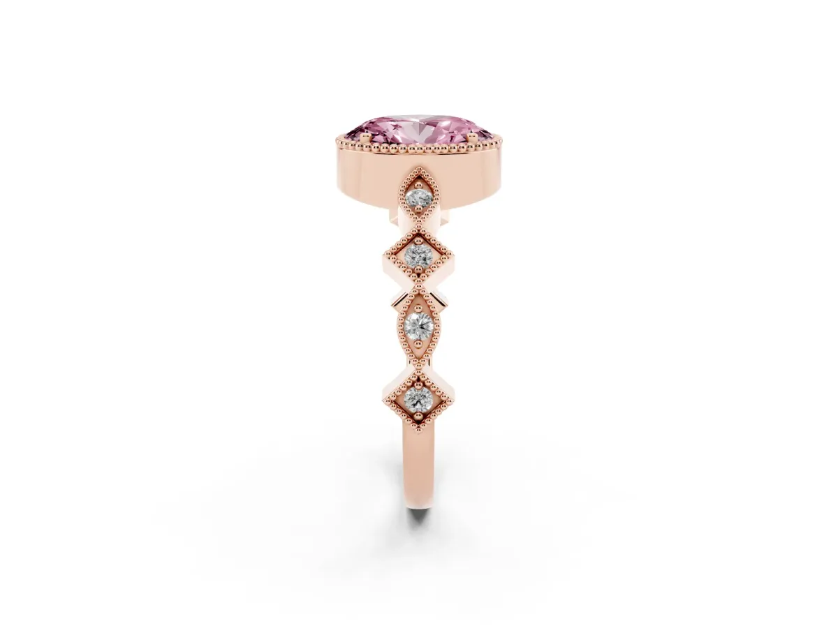 Fancy Pink Oval Cut Milgrain Marquise Diamond Twist Band Ring Rose gold