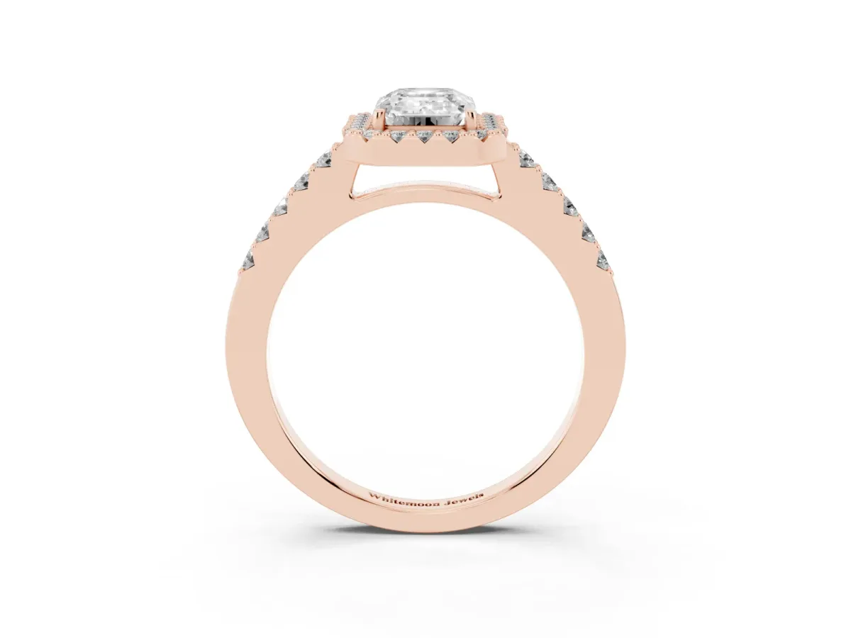 Emerald Cut Halo Diamond Pavé Solitaire Ring Rose gold