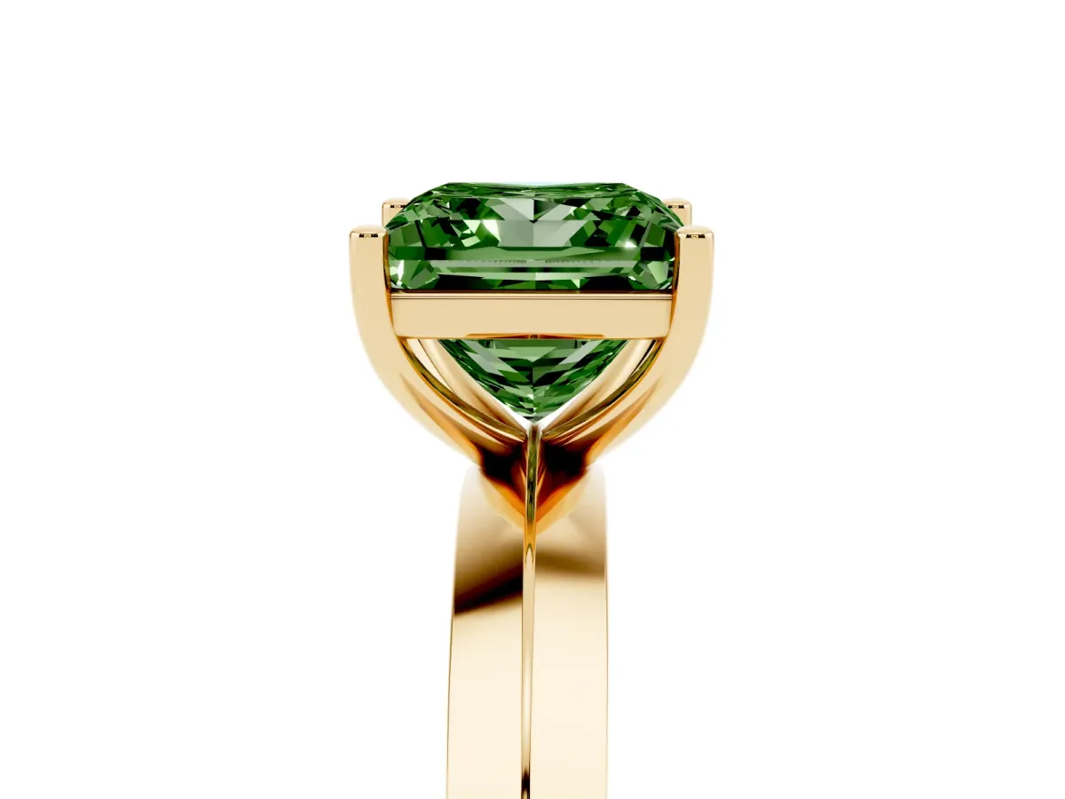 Fancy Green Princess Cut Cut Solitaire Engagement Ring with Flat Band and Four-Prong Setting Yellow gold