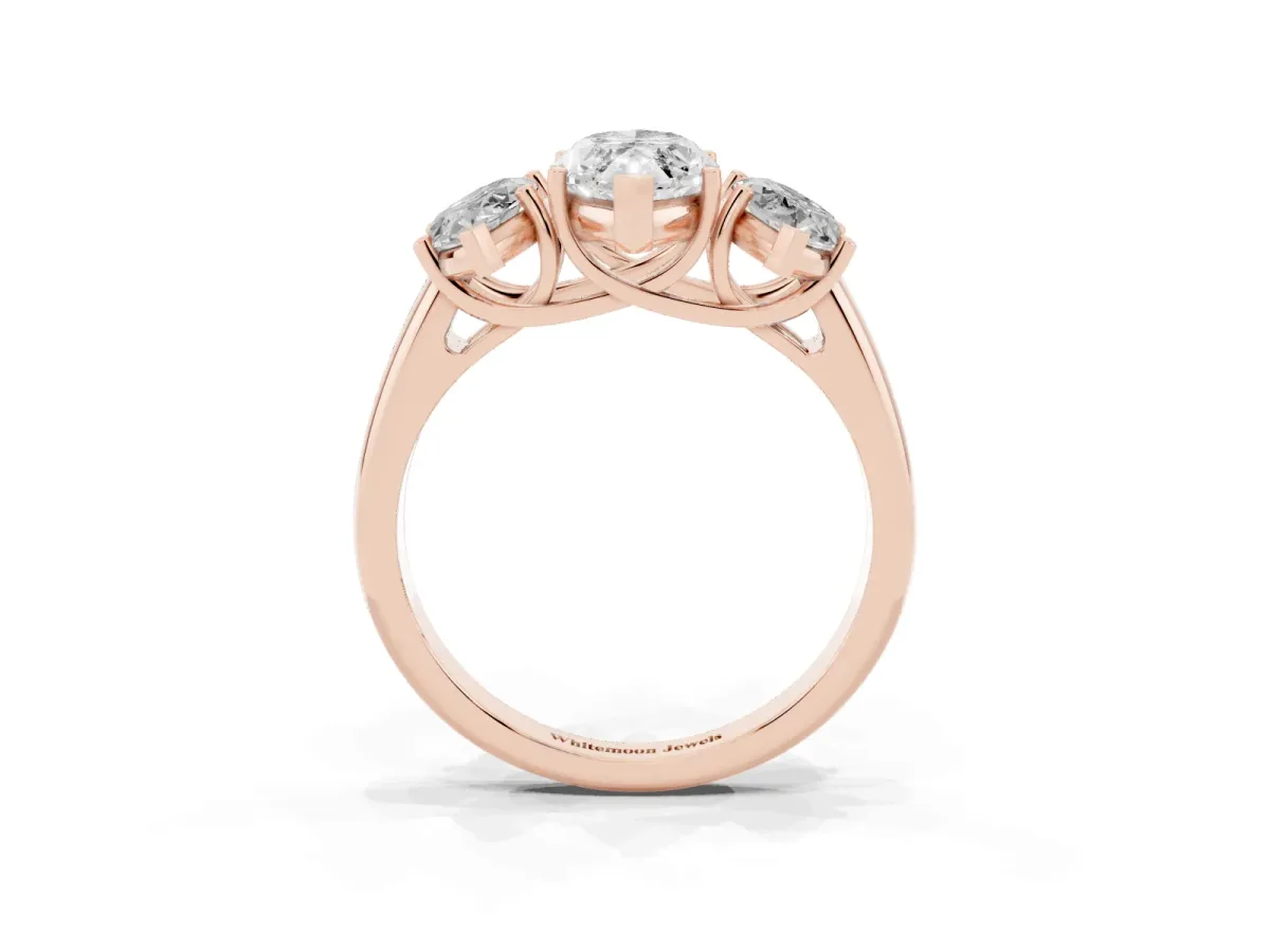 Three-Stone Marquise Cut Diamond Engagement Ring with Prong Setting Rose gold