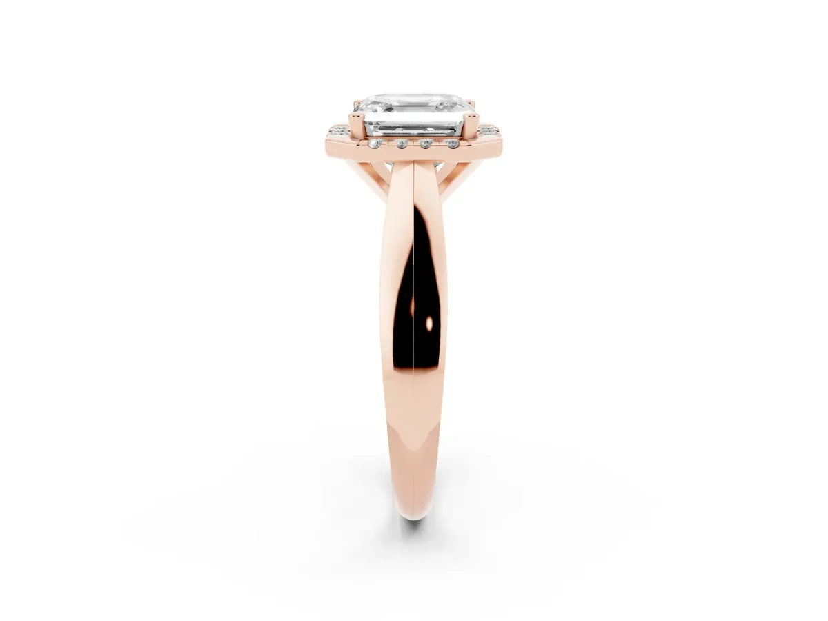 Asscher Cut Cut Halo Solitaire Engagement Ring with Square Band and Four-Prong Setting Rose gold