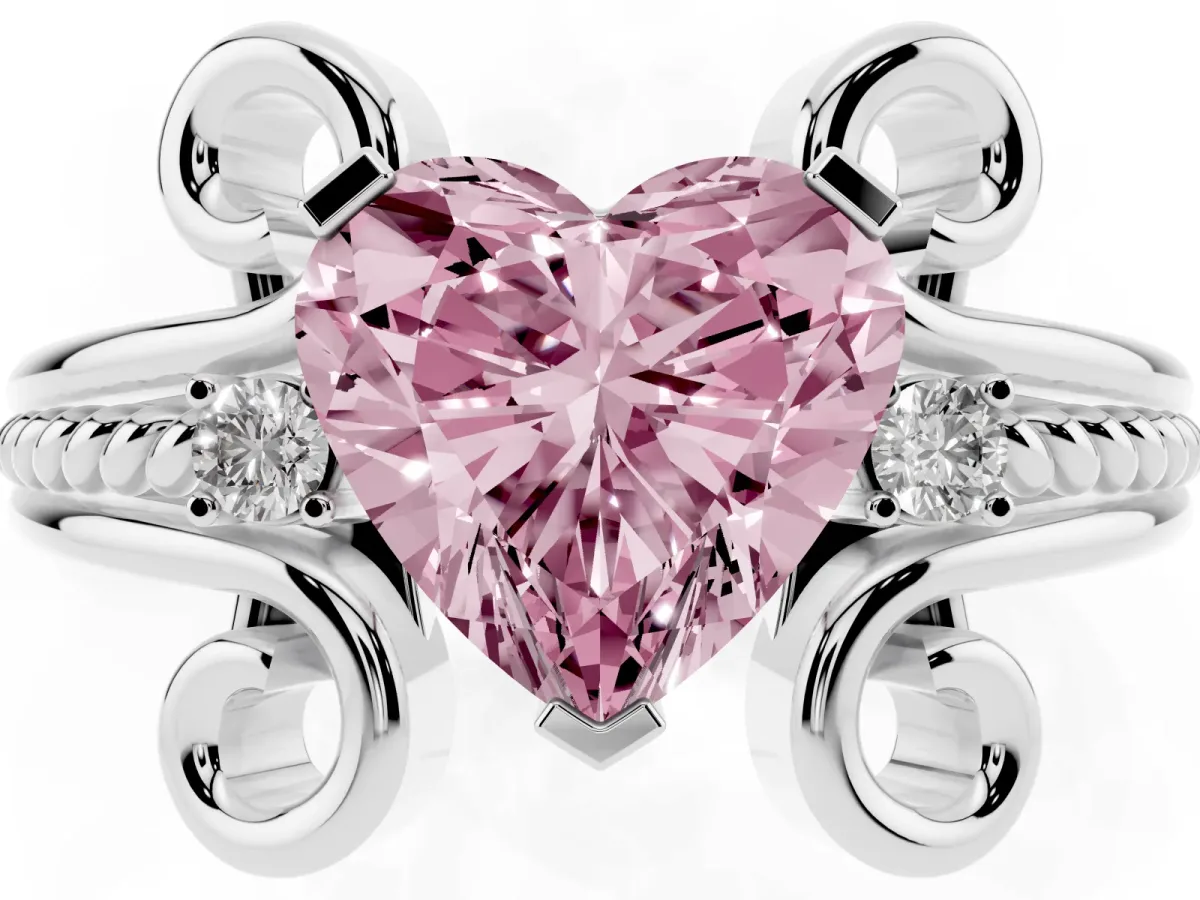 Fancy Pink Heart Cut Solitaire Twisted Band Scroll Prong Ring Silver