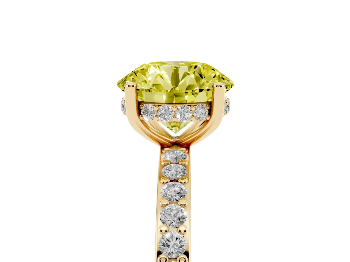 Fancy Yellow Round Cut Cut Diamond Pavé Band Ring with Four-Prong Setting Yellow gold