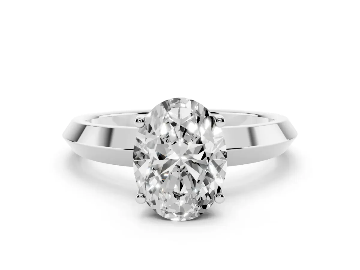 Oval Cut Cut Solitaire Engagement Ring with Flat Band and Four-Prong Setting Platinum