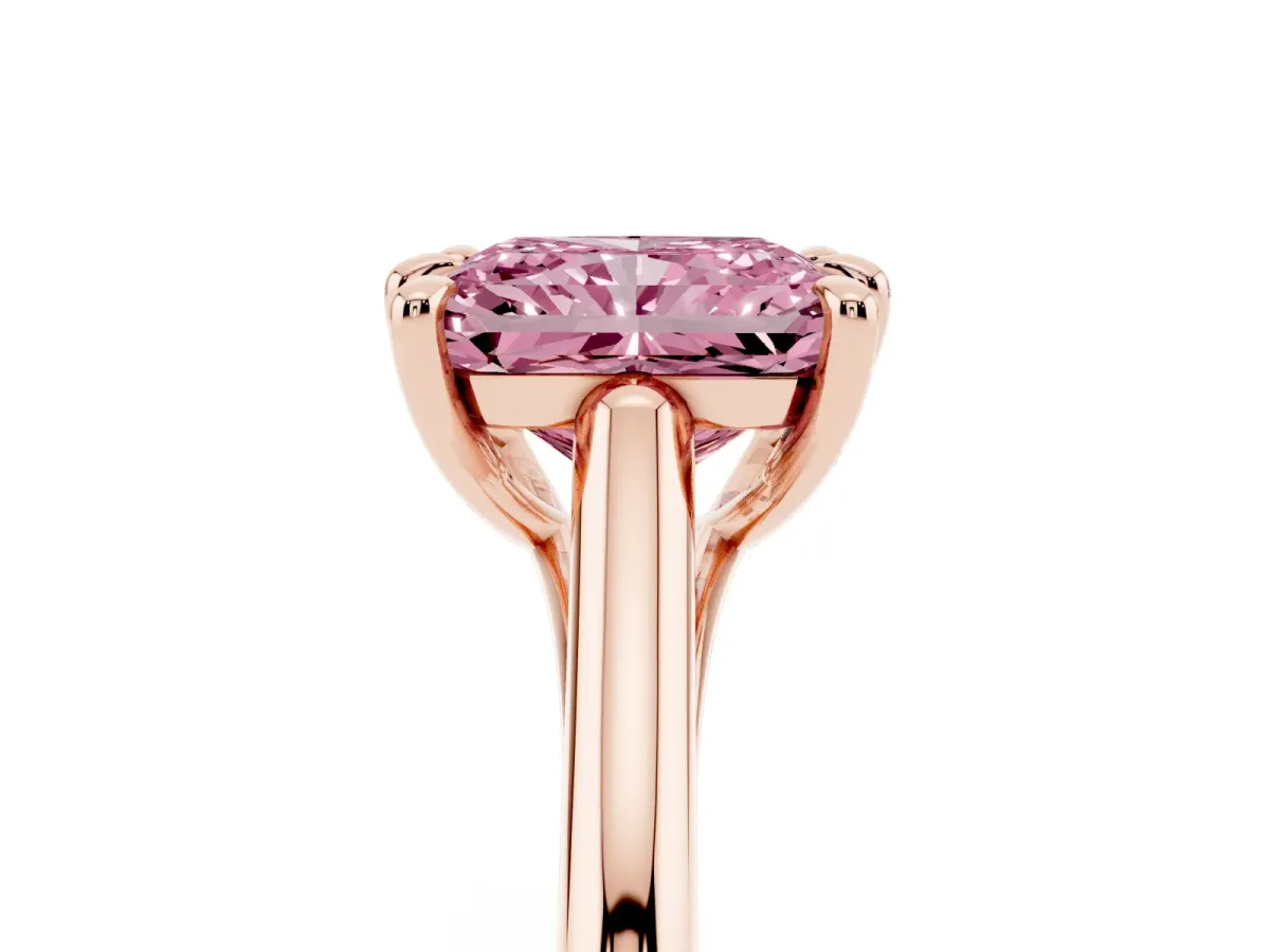 Fancy Pink Radiant Cut Solitaire Engagement Ring with Six-Prong Setting and Classic Band Rose gold