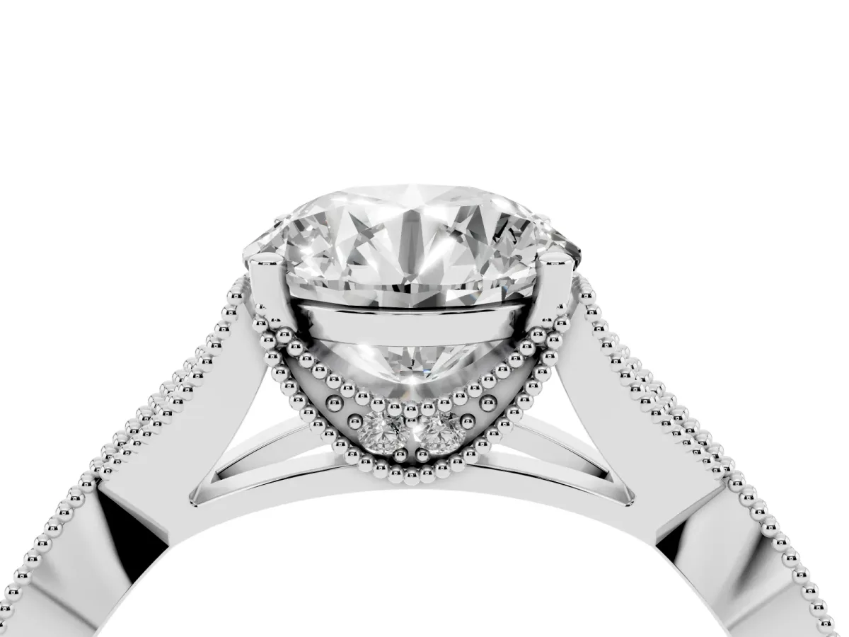 Round Cut Cut Diamond Twisted Band with Milgrain Pave Setting and Four-Prong Setting Silver