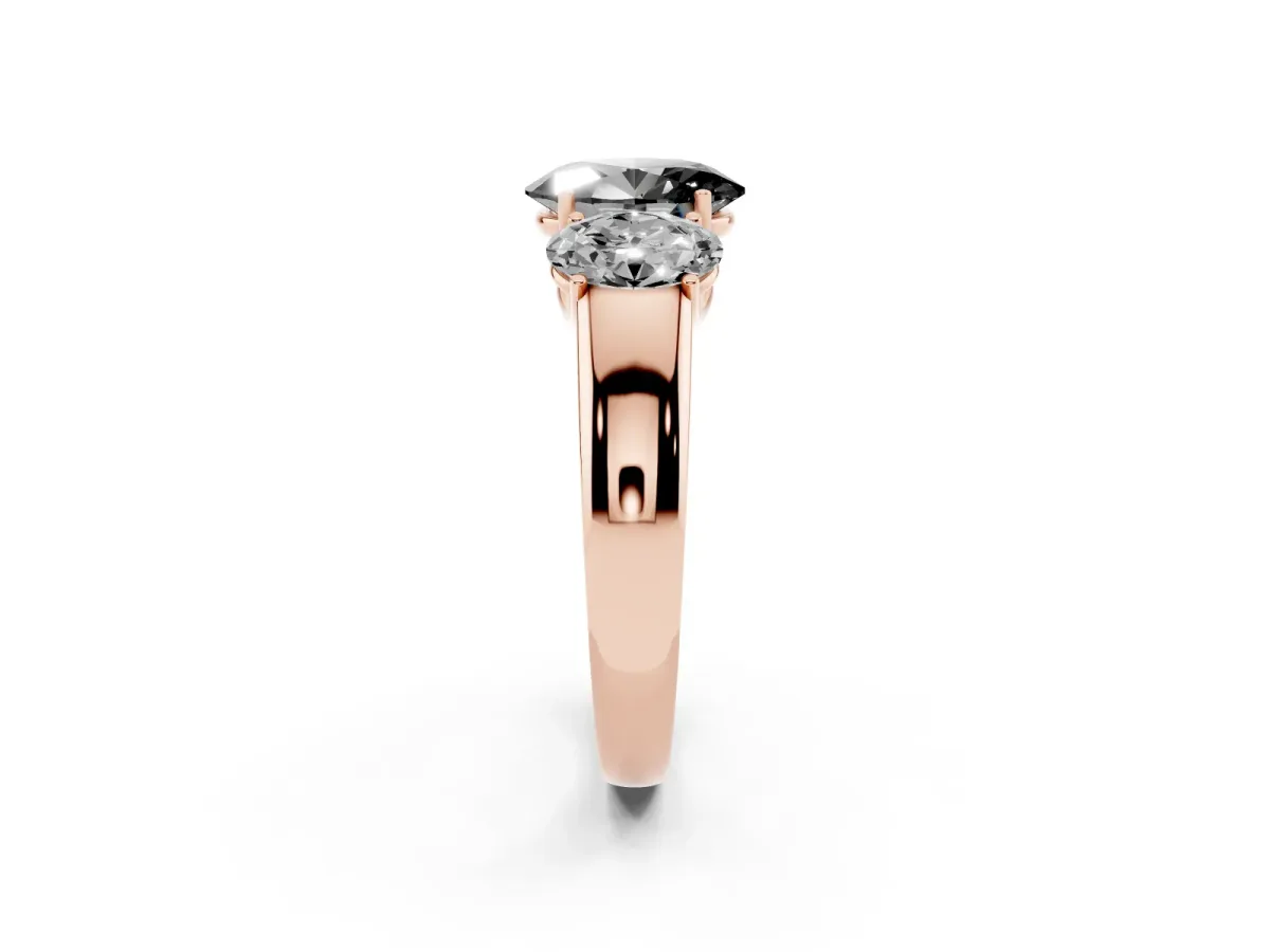 Fancy Black Three-Stone Oval Cut Cut Diamond Ring with Prong Setting and Classic Band Rose gold