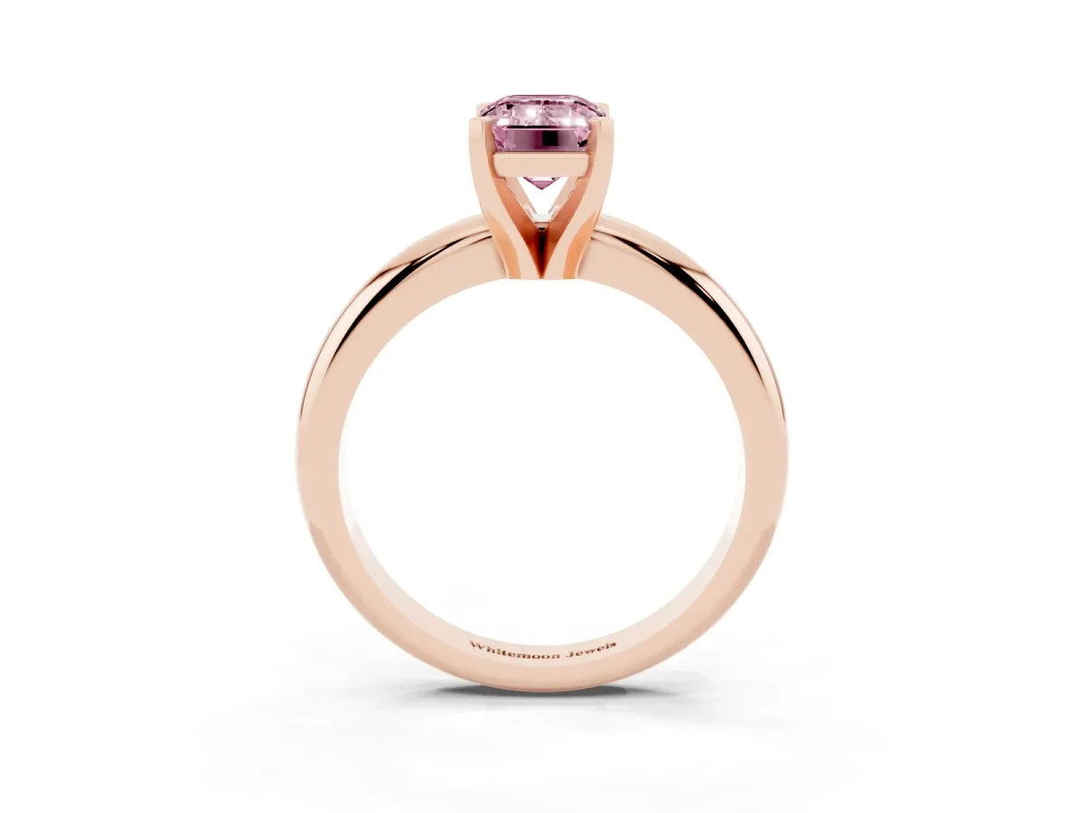Fancy Pink Emerald Cut Diamond Solitaire Engagement Ring with Round Band and Four-Prong Setting Rose gold