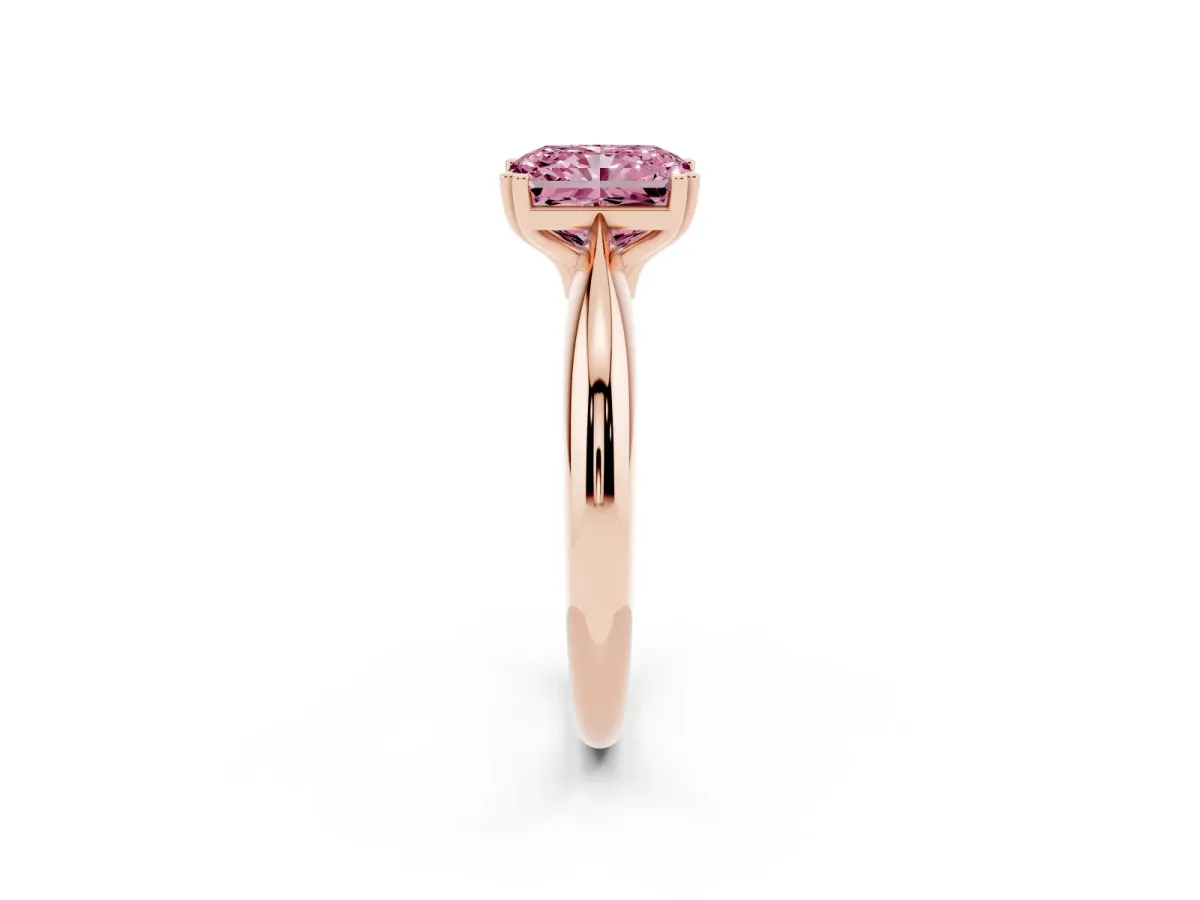 Fancy Pink Radiant Cut Cut Solitaire Engagement Ring with Tapered Band and Four-Prong Setting Rose gold