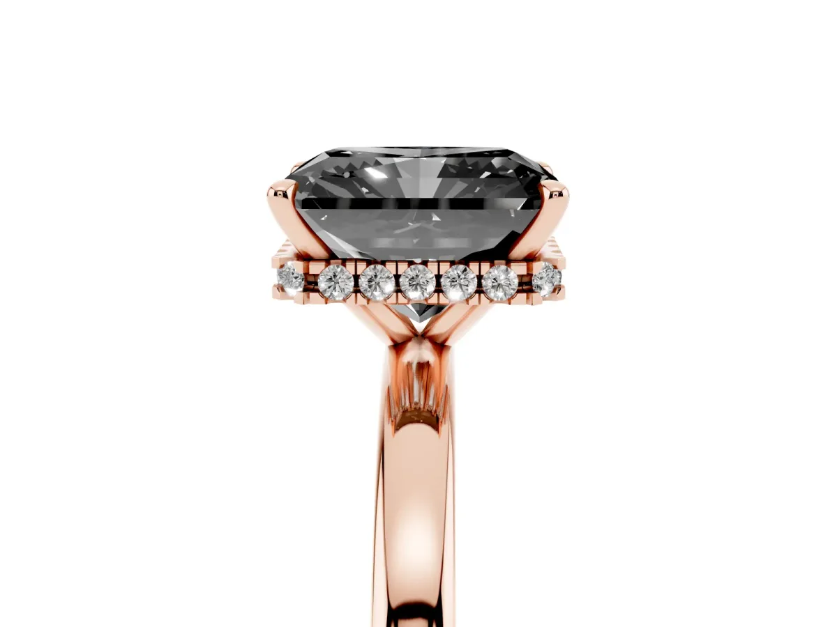 Fancy Black Radiant Cut Solitaire Engagement Ring with Cathedral Band and Four-Prong Setting Rose gold
