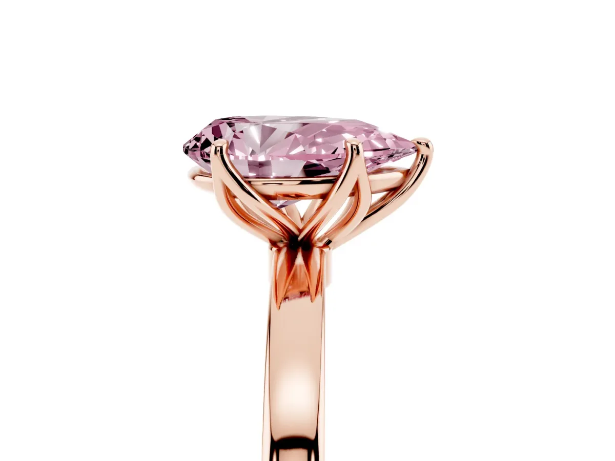 Fancy Pink Pear Cut Diamond Solitaire Ring with Thin Band and Prong Setting Rose gold