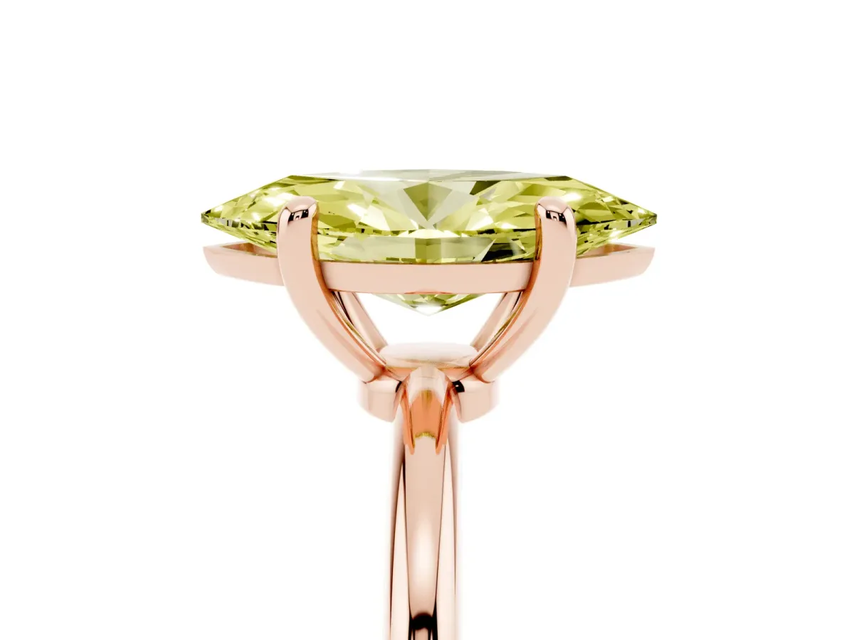 Fancy Yellow Marquise Cut Solitaire Diamond Ring with 4-Prong Setting on a Classic Band Rose gold