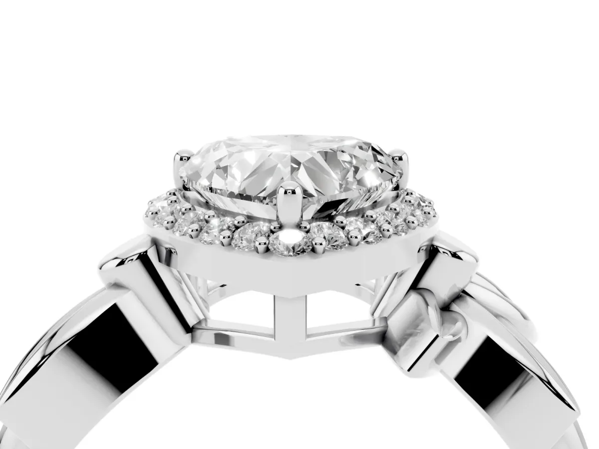 Heart Cut Halo Diamond Floral Band with Four-Prong Setting White gold
