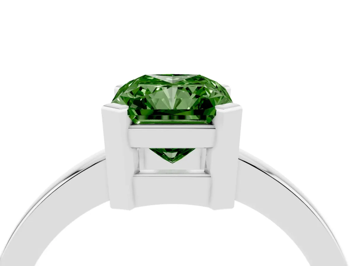 Fancy Green Radiant Cut Cut Solitaire Ring with Four-Prong Setting and Classic Band Silver