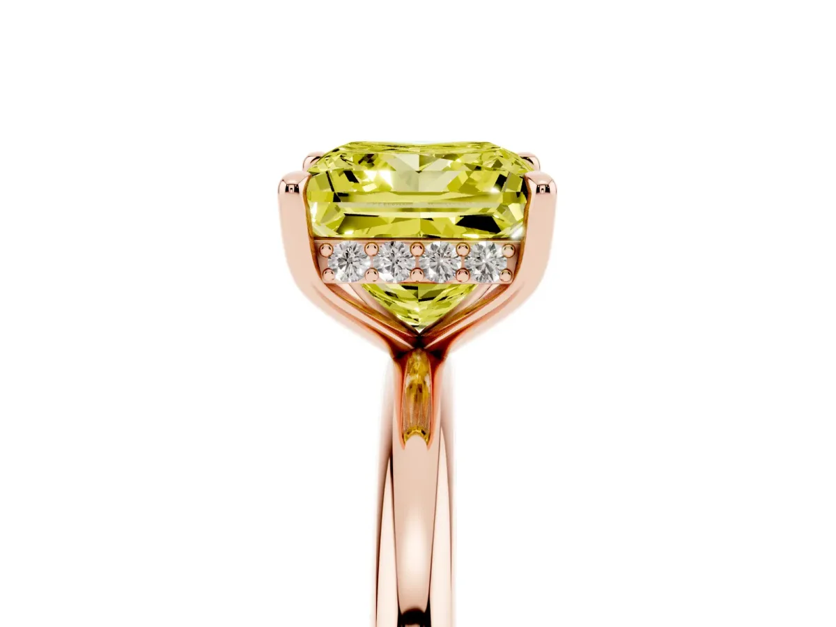 Fancy Yellow Princess Cut Diamond Solitaire Ring with Thin Band and Four-Prong Setting Rose gold