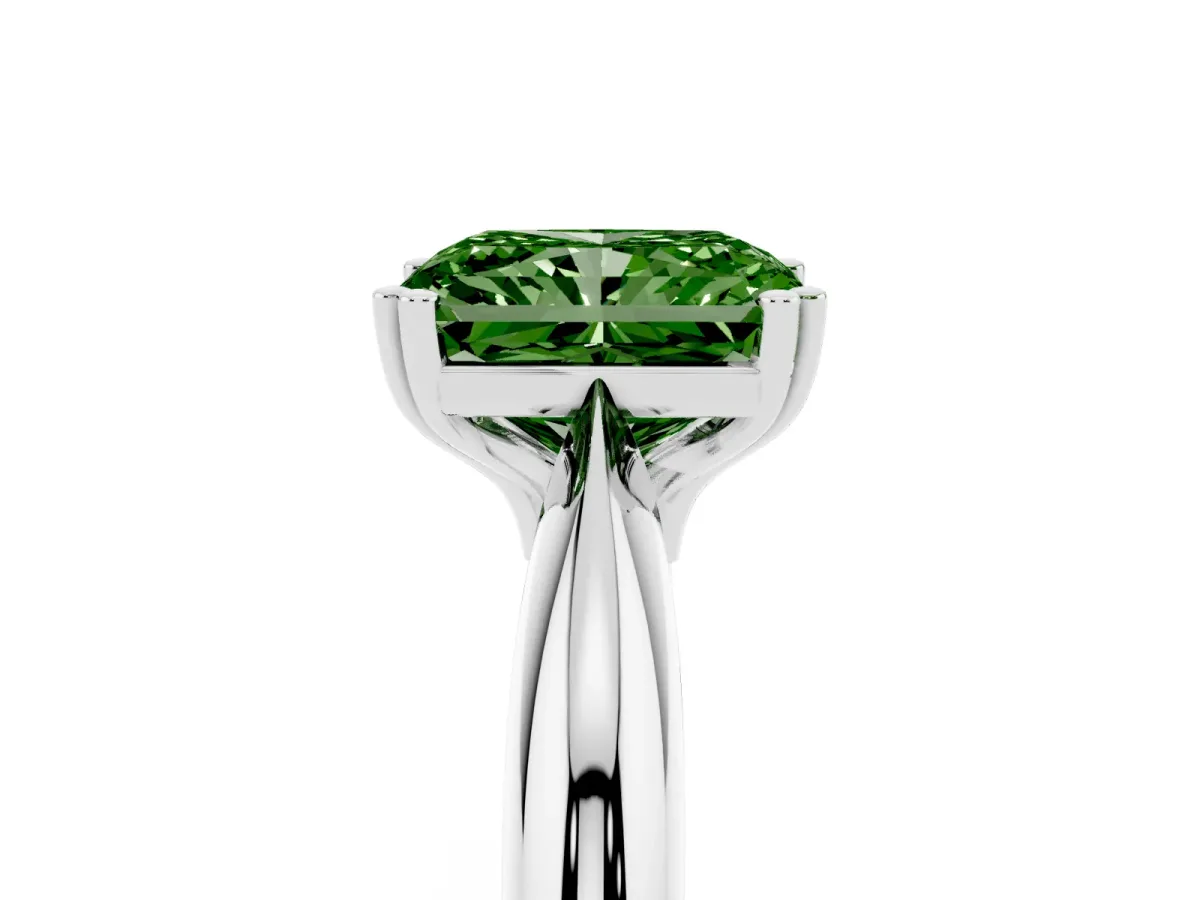 Fancy Green Radiant Cut Cut Solitaire Engagement Ring with Tapered Band and Four-Prong Setting Platinum