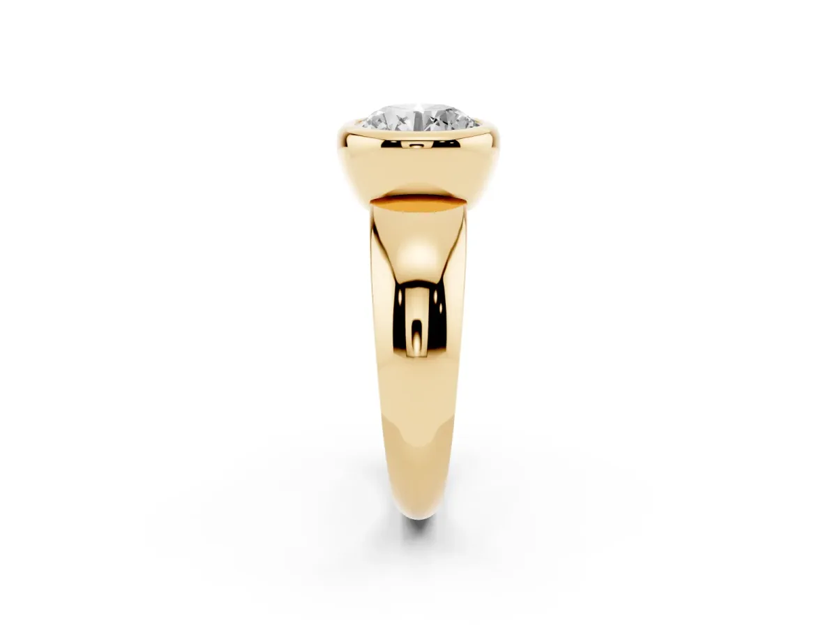 Bezel Set Round Cut Solitaire Ring with Wide Band Yellow gold