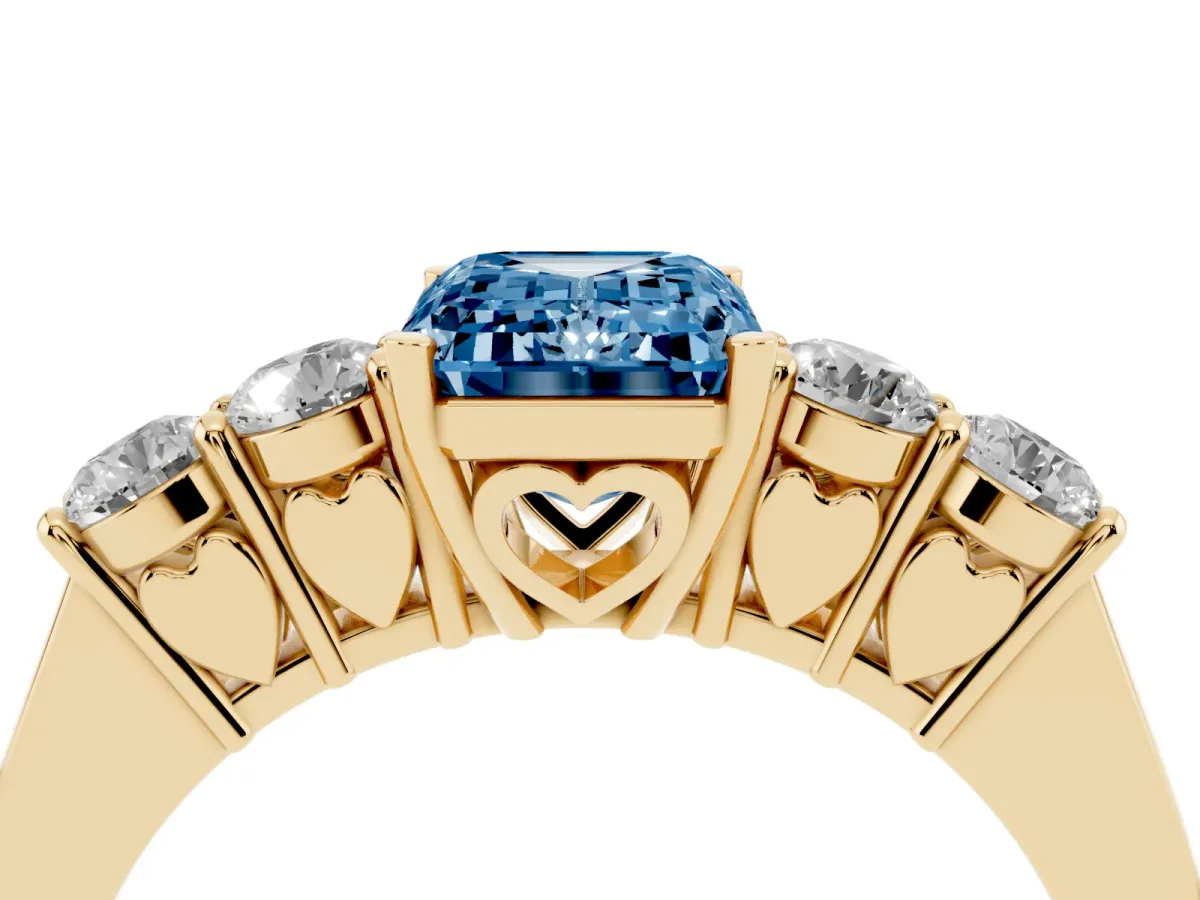 Fancy Blue Emerald Cut Cut Diamond Five-Stone Prong Set White Gold Ring Yellow gold