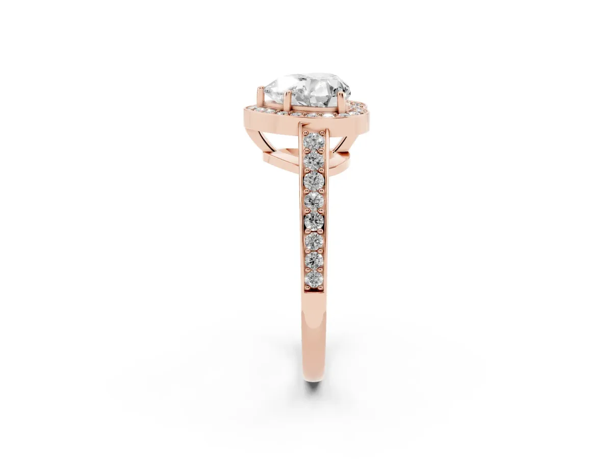 Heart Cut Halo Pavé Diamond Engagement Ring with Bezel Setting Rose gold