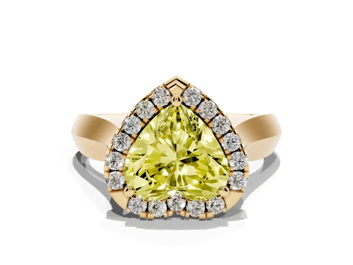 Fancy Yellow Heart Cut Cut Halo Solitaire Engagement Ring with Square Band and Four-Prong Setting Yellow gold