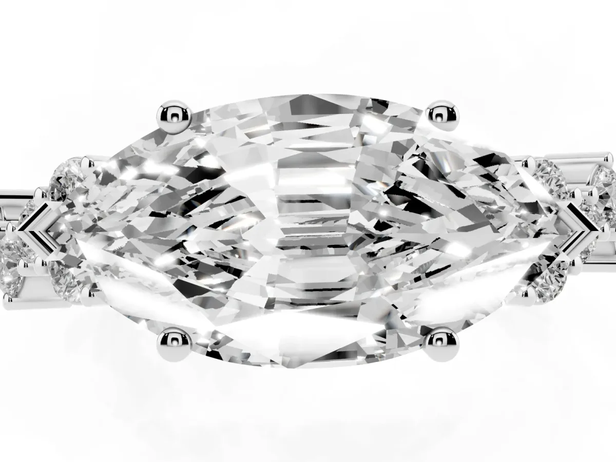 Marquise Cut Diamond Scattered Round Accent Ring with Prong Setting Platinum