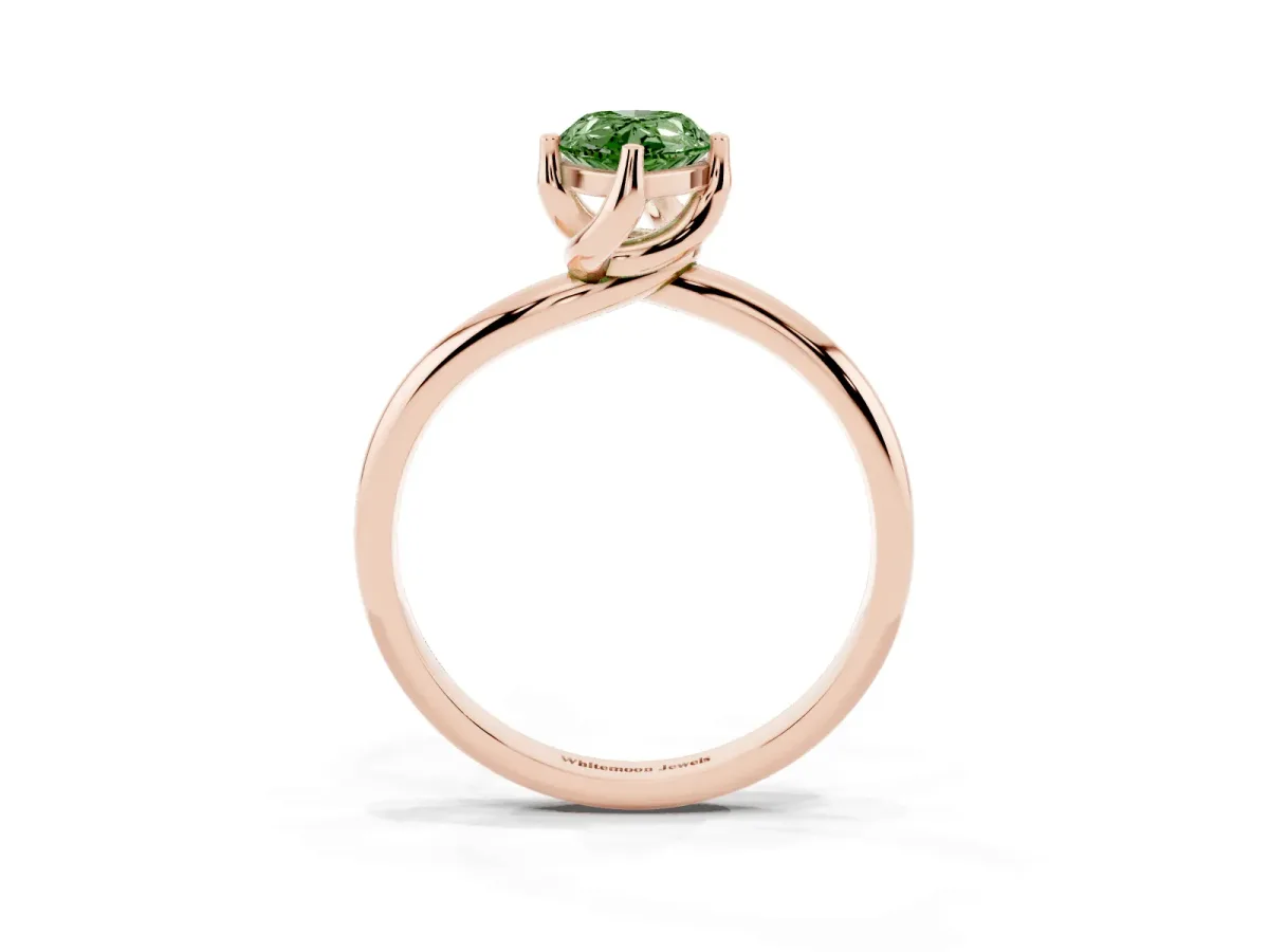 Fancy Green Pear Cut Diamond Solitaire Engagement Ring with Four-Prong Setting and Classic Band Rose gold