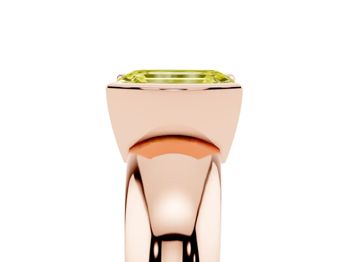 Fancy Yellow Emerald Cut Solitaire Tension Set Diamond Ring with Wide Band Rose gold