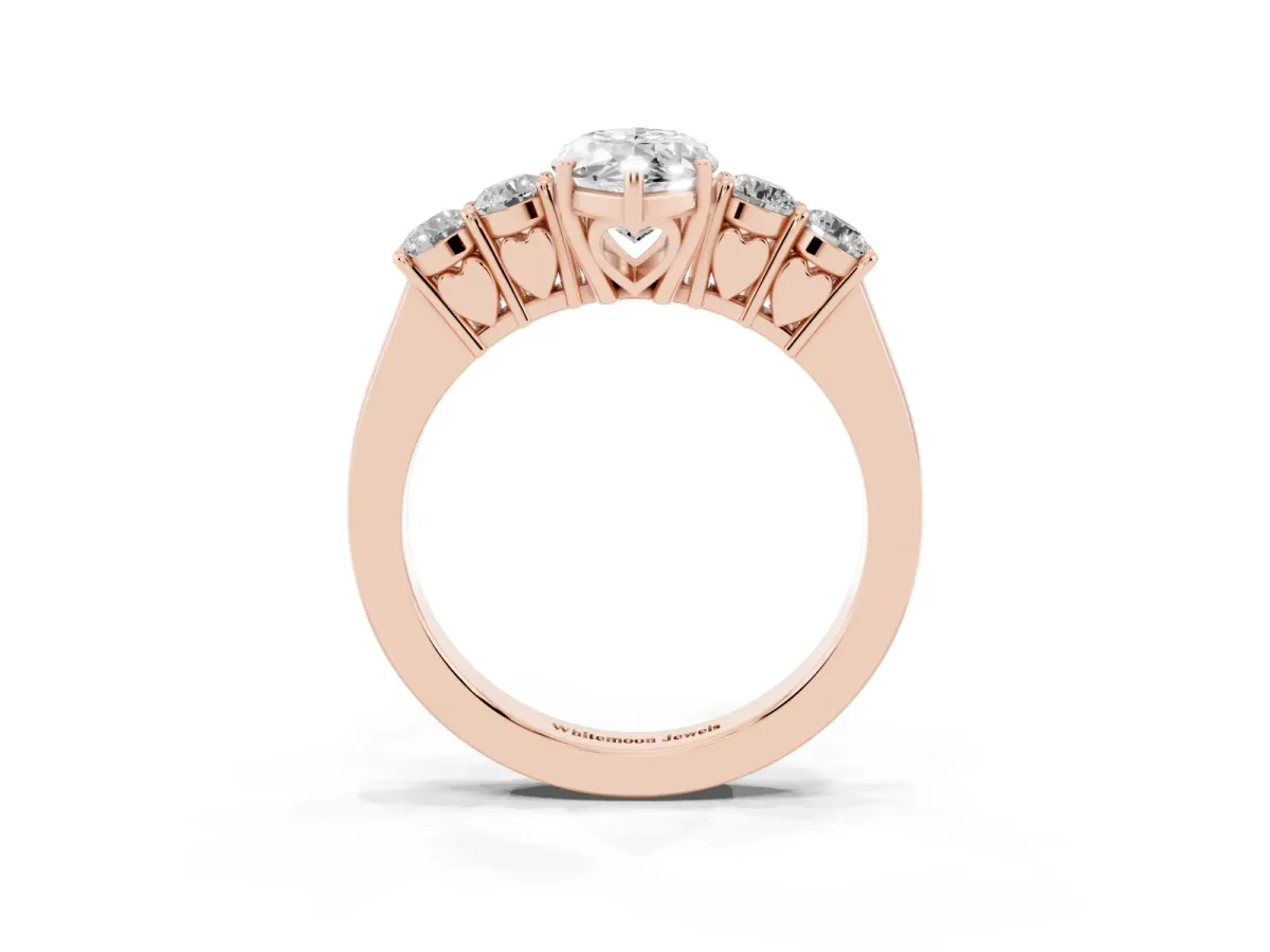 Marquise Cut Cut Diamond Five-Stone Prong Set White Gold Ring Rose gold