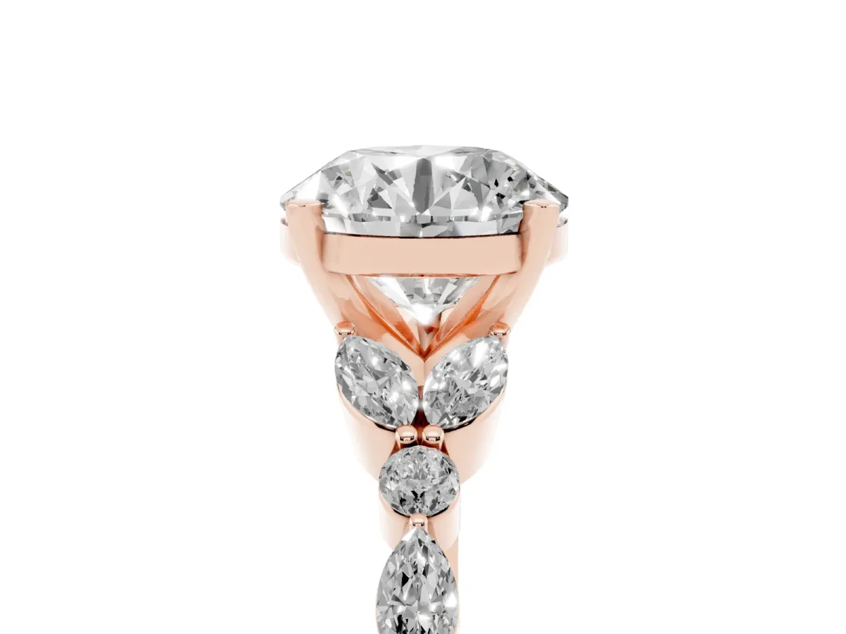 Round Cut Diamond Solitaire Ring with Side Stones and Four-Prong Setting Rose gold