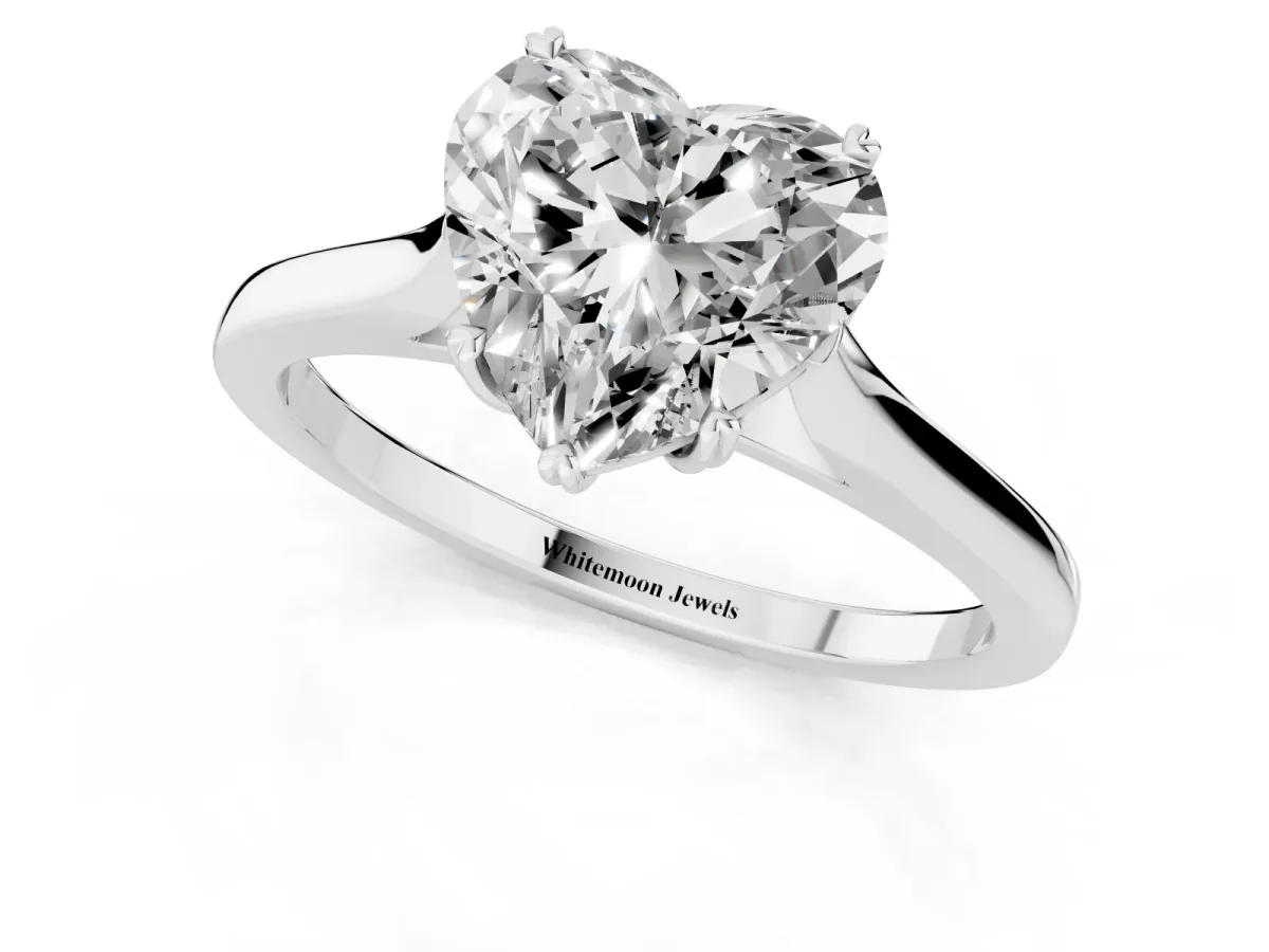 Heart Cut Solitaire Heart Prong Engagement Ring with Tapered Band White gold