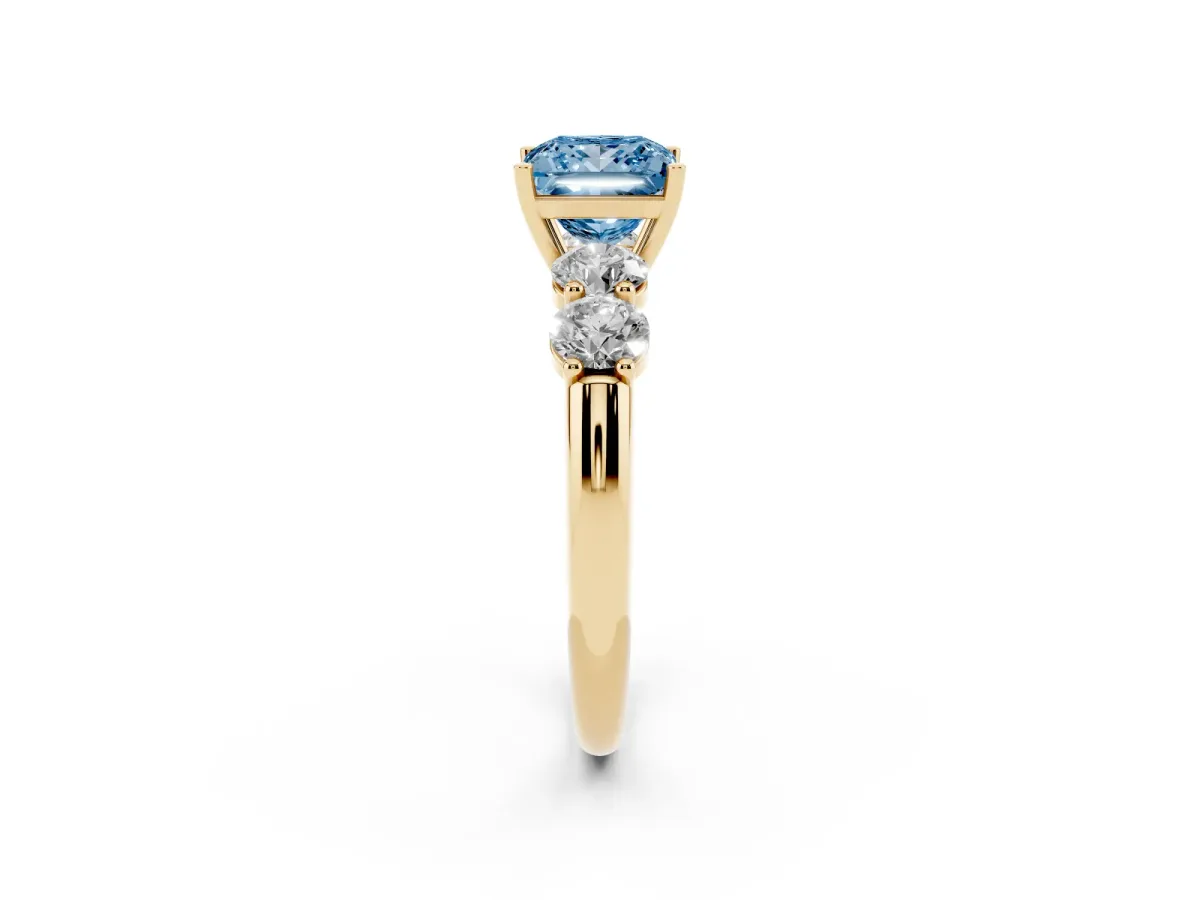 Fancy Blue Princess Cut Cut Five-Stone Prong Set Diamond Ring with Classic Band Yellow gold
