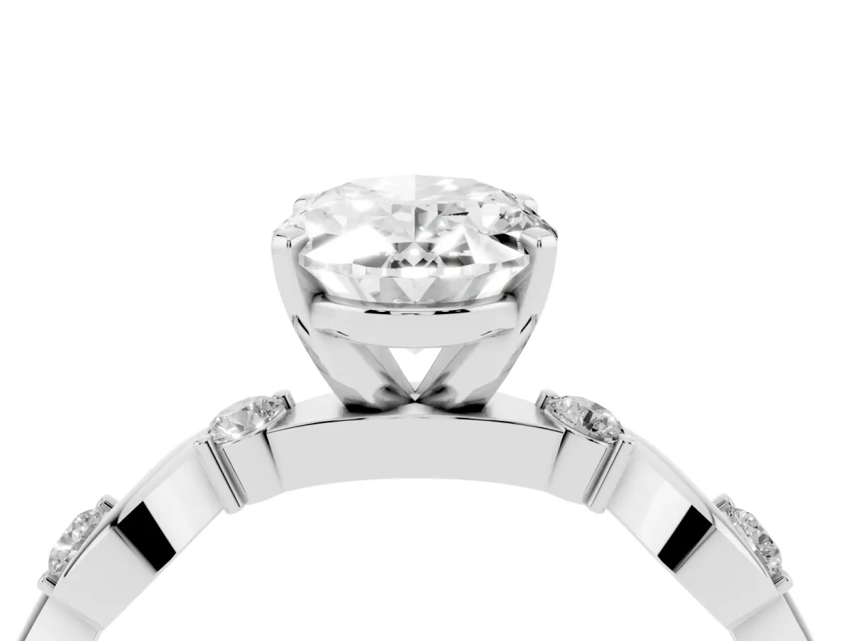 Oval Cut Diamond Solitaire Twisted Band with Round Accents and Prong Setting Silver