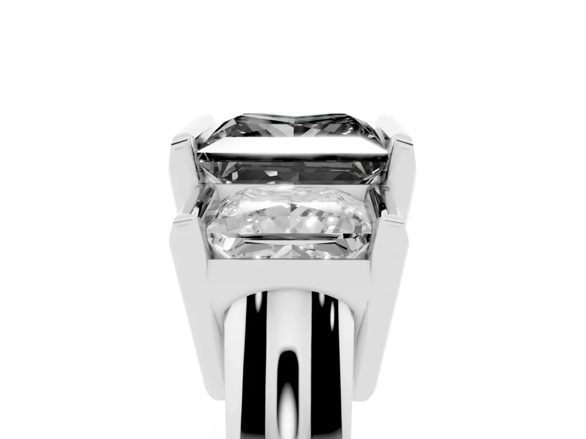 Fancy Black Three Stone Princess Cut Cut Channel Set Diamond Ring Platinum