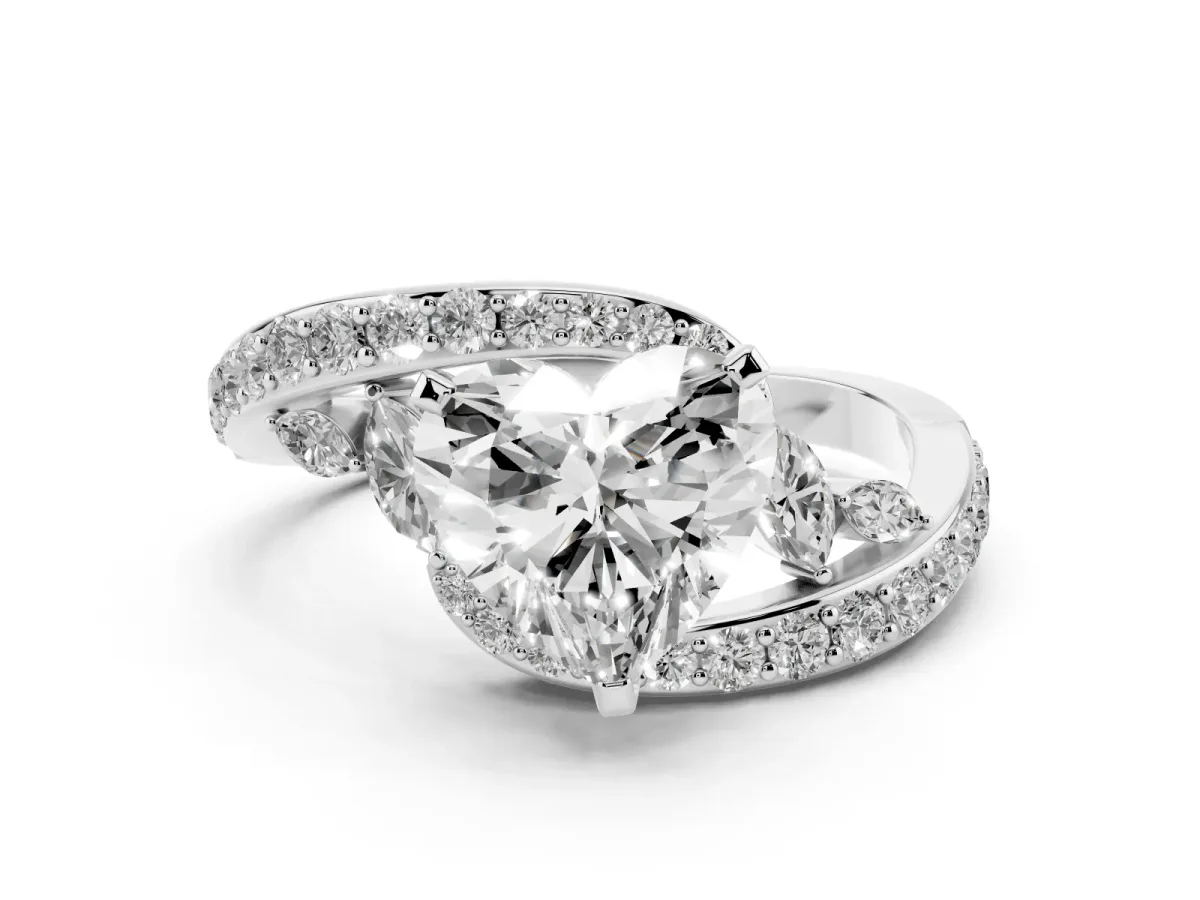 Heart Cut Solitaire with Pavé Twist Band and Four-Prong Setting Silver